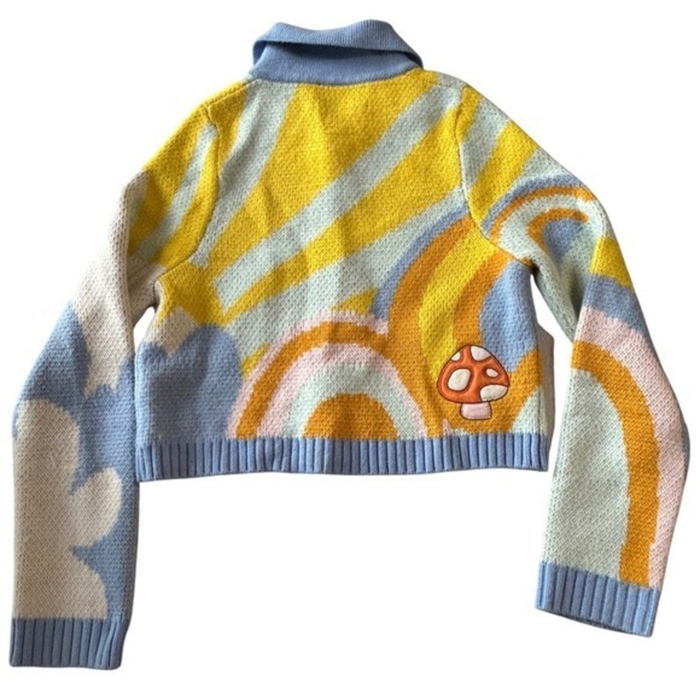 House of Sunny Mushroom Cardigan Smiley Daisy Knit Crop Sweater UK 8 - Picture 6 of 8